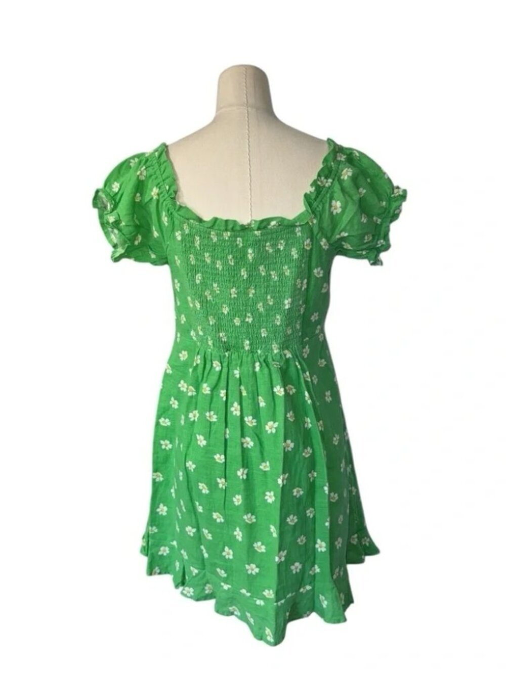 Urban Outfitters Womens Green Daisy Floral Flounce Mini Dress Tie Front - Sz M - Picture 2 of 8